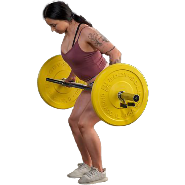 Strenght category: A woman lifting an Olympic Shrug Bar
